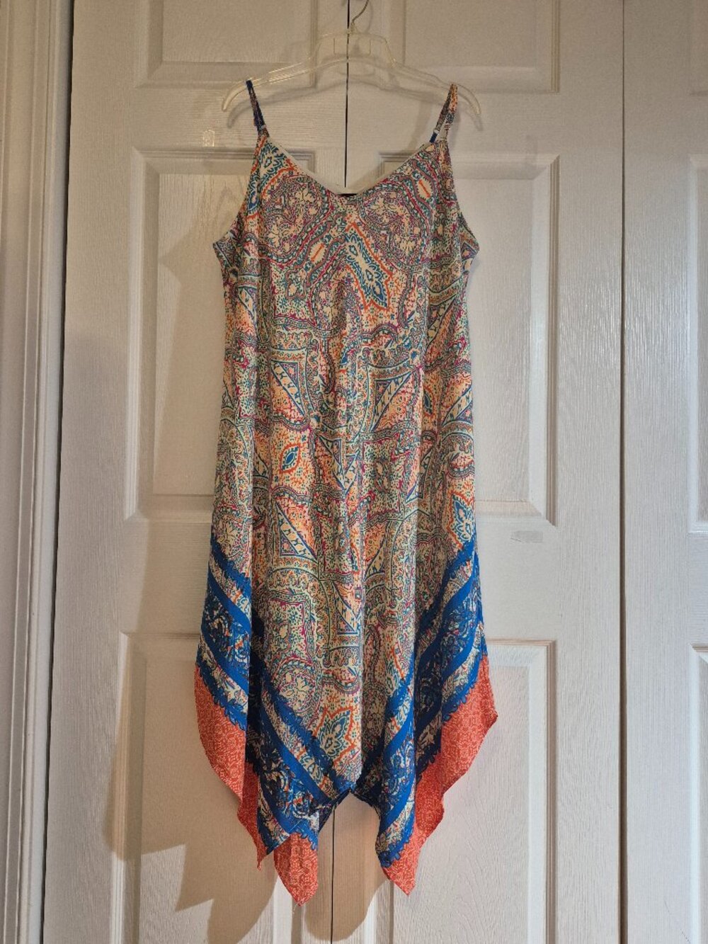 Strappy Summer Midi Dress sz XL Multicolor Paisley Asymmetric Hemline